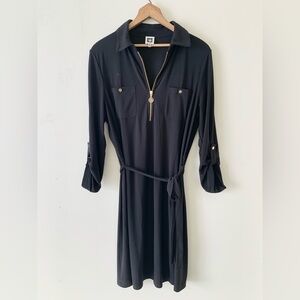 ANNE KLEIN Black Long Sleeve Dress with Gold Accents